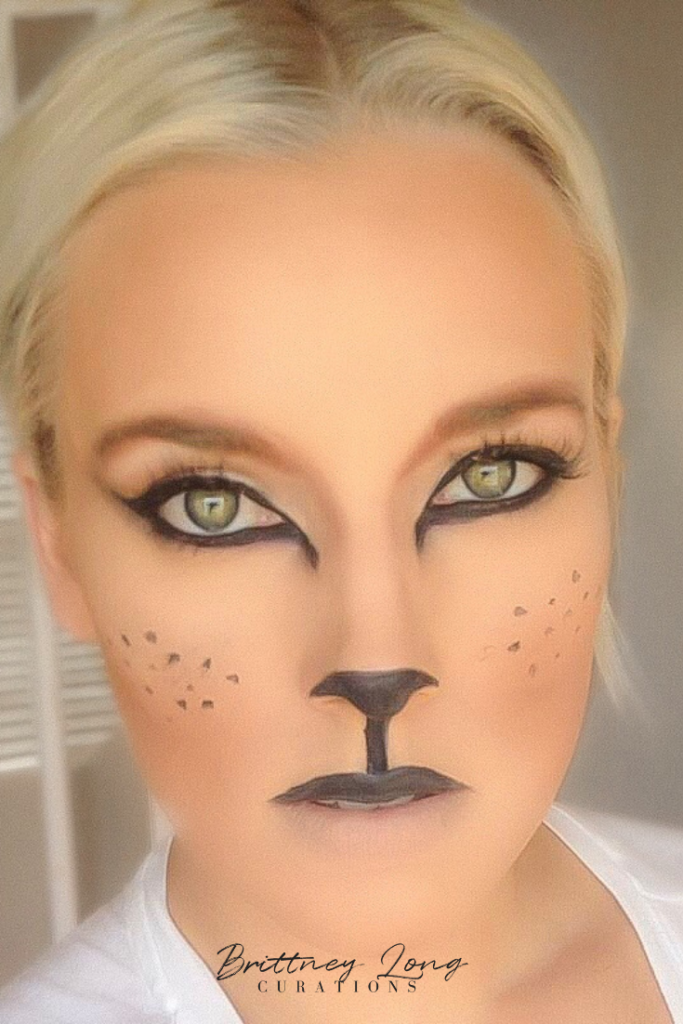 How to do your makeup like a cat for halloween.  Easy DIY Costume for women and moms using just your makeup.